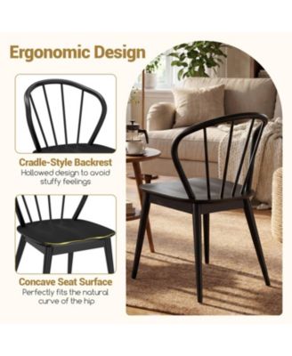 Set of 2 Windsor-Style Spindle-Back Dining Chairs with Wide Contoured Seat