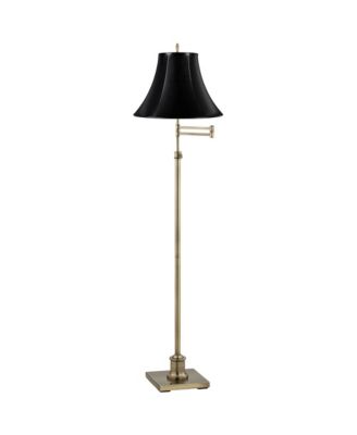 Traditional Swing Arm Floor Lamp Adjustable Height 70" Tall Antique Brass Leatherette Bell Shade for Living Room Bedroom