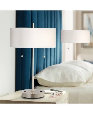 Nikola Modern Accent Table Lamps 23 3/4" High Set of 2 with USB and AC Power Outlet in Base Drum Shade for Bedroom Home Desk