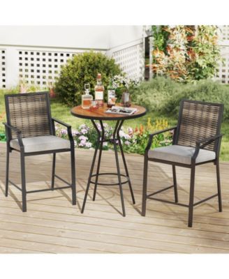 Patio Bar Stools Set of 4 w/ Armrest Fabric Seat and Heavy-Duty Metal Frame