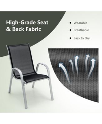 Set of 4 Stackable Outdoor Dining Chairs with Breathable Fabric Seat and Armrests