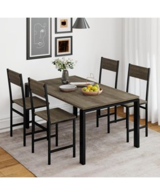 Set of 4 Engineered Wood Dining Chairs with Metal Legs and Slanted Back