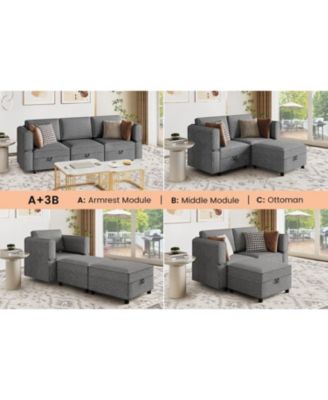 Convertible Sectional Sofa with Reversible Chaise, Chenille Modular Couch with Storage