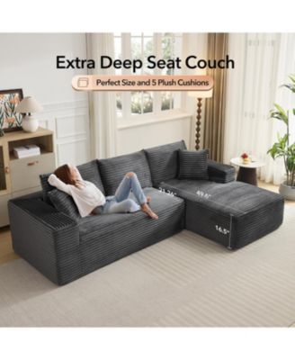108" Cloud Sectional Sofa, L-Shaped Couch with Deep Seat, Corduroy