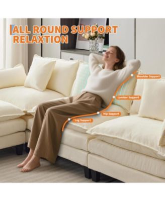 111.5" Modular Sectional Sofa, 3-Piece Chenille Cloud Couch with Ottoman