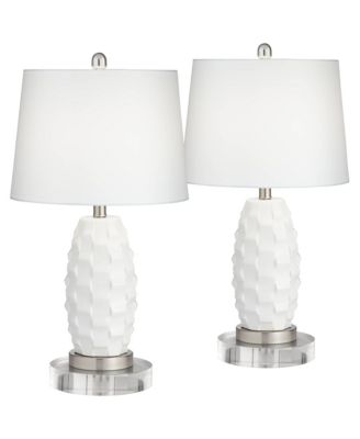 Modern Coastal Table Lamps 25.25" High Set of 2 LED with Round Risers Dimmer Ceramic Drum Shade for Living Room