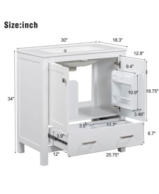 30" White Bathroom Vanity with Single Sink, Soft-Close Undermount Sink, 2-Door Cabinet with Drawer, Solid Wood Frame