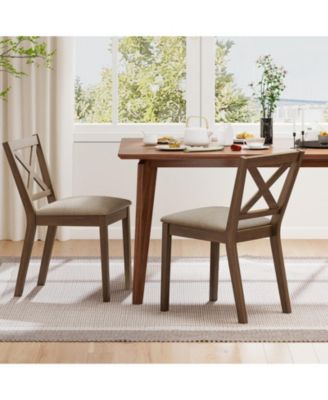 Set of 2 Modern Farmhouse Dining Chairs with Upholstered Linen Seat and X-Back