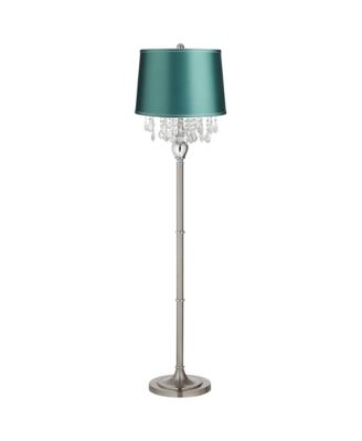 Crystals Traditional Tall Standing Floor Lamp Foot Switch Satin Steel Finish Drum Teal