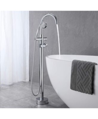 Freestanding Tub Filler Bathtub Faucet Chrome with Hand Held Shower Floor-Mount