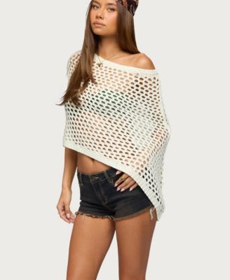 Women's Cloe Off Shoulder Crochet Poncho