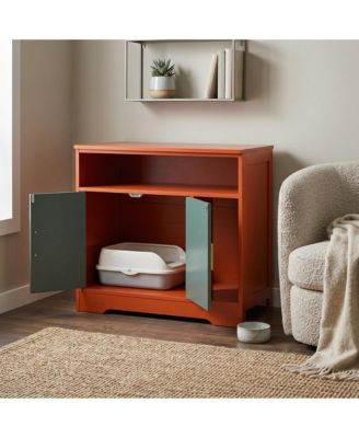 31 in Hidden Cat Litter Box Enclosure with Shelf Storage Modern Wooden Cabinet for Living Room