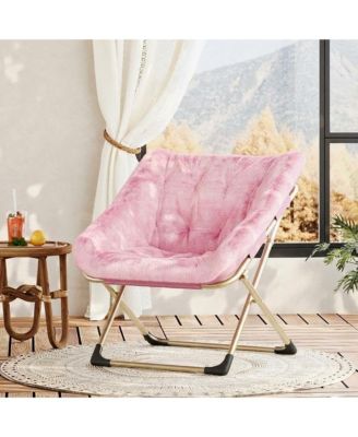 Rabbit Fur Saucer Chair, Foldable Lounge Chair with Metal Frame, Comfy Accent for Kids, Teens and Adults, No Assembly, Indoor Sofa Seat