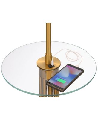 Granview Mid Century Modern 66" Tall Standing Floor Lamp with Glass Table USB Port Gold Metal Warm Brass Finish