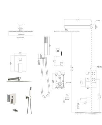 Shower System with Waterfall Tub Spout,10 Inch Wall Mounted Square Shower System with Rough-in Valve, Brushed Nickel
