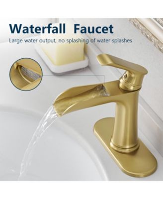 Nickel Gold Waterfall Bathroom Sink Faucet 1 Hole with Deck Plate, Pop Up Drain and Supply Lines
