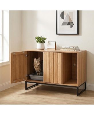 31.5 in. Hidden Cat Litter Box Enclosure Furniture with Scratch Pad Storage Waterproof Cabinet for Living Room Bedroom