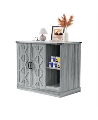 Cat Litter Box Cabinet with Power Outlet Hidden Modern Furniture for Large Automatic Litter Boxes with Litter Catcher