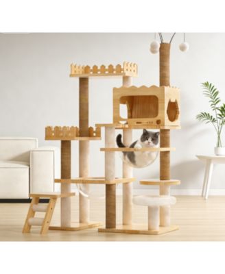 66.9 in. Modern Cat Tree Tower For Indoor Cats With Sisal Scratching Posts Window Seat And Condo