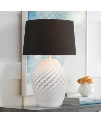Simon 27" Tall Modern 3-Way Table Lamp Textured Geometric Pattern Finish Living Room Bedroom