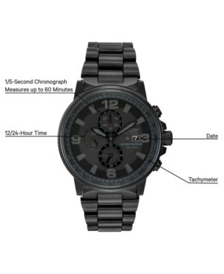 Men's Chronograph Eco-Drive Nighthawk Black Ion Plated Stainless Steel Bracelet Watch 43mm CA0295-58E