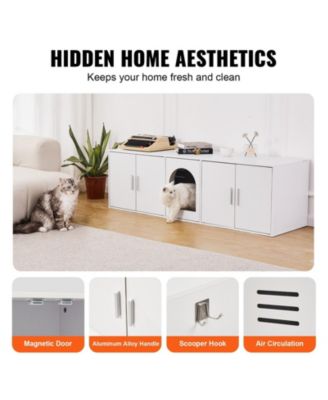 Hidden Cat Litter Box Enclosure Furniture for 2 Cats with Double Rooms and 5 Doors