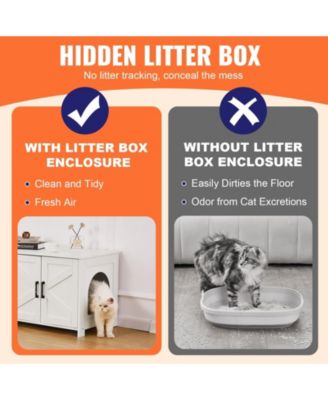 Hidden Cat Litter Box Enclosure Furniture for 2 Cats with 4 Doors and 2 Windows