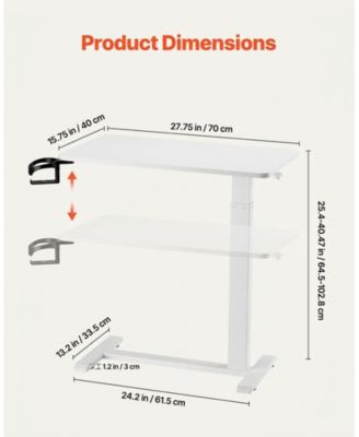 Adjustable Overbed Table with Hidden Wheels, 25.4-40.47 in Height Hydraulic Bedside Desk with Cup Holder