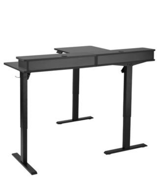 L Shaped Electric Standing Desk 63 x 55 in, Adjustable Height Corner Desk with LED Light Strip and Power Strip