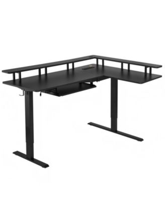 L Shaped Electric Standing Desk 63 x 43 in, Adjustable Height Corner Desk with Keyboard Tray and Power Strip