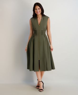 Women's Sleeveless V-Neck Zip-Front Maxi Dress