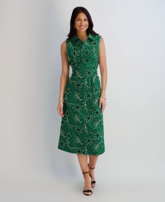 Women's Novelty Corded Woven Collared Midi Dress