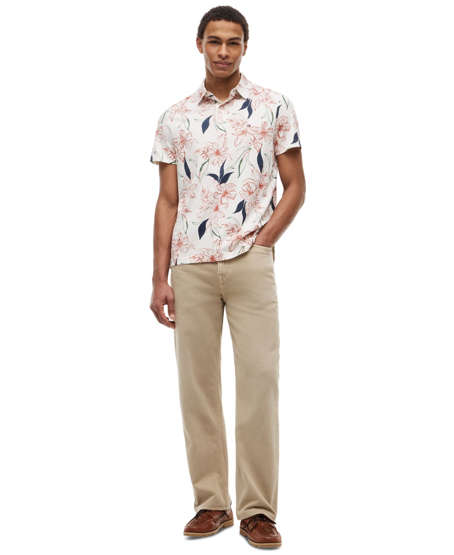 Men's Slub Jersey Allover Print Regular-Fit Polo Shirt