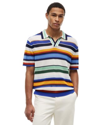 Men's Multi-Stripe Johnny Collar Short-Sleeve Knit Polo