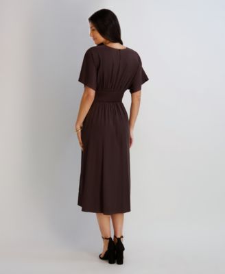 Women's Dolman-Sleeve Cinched-Waist Midi Dress