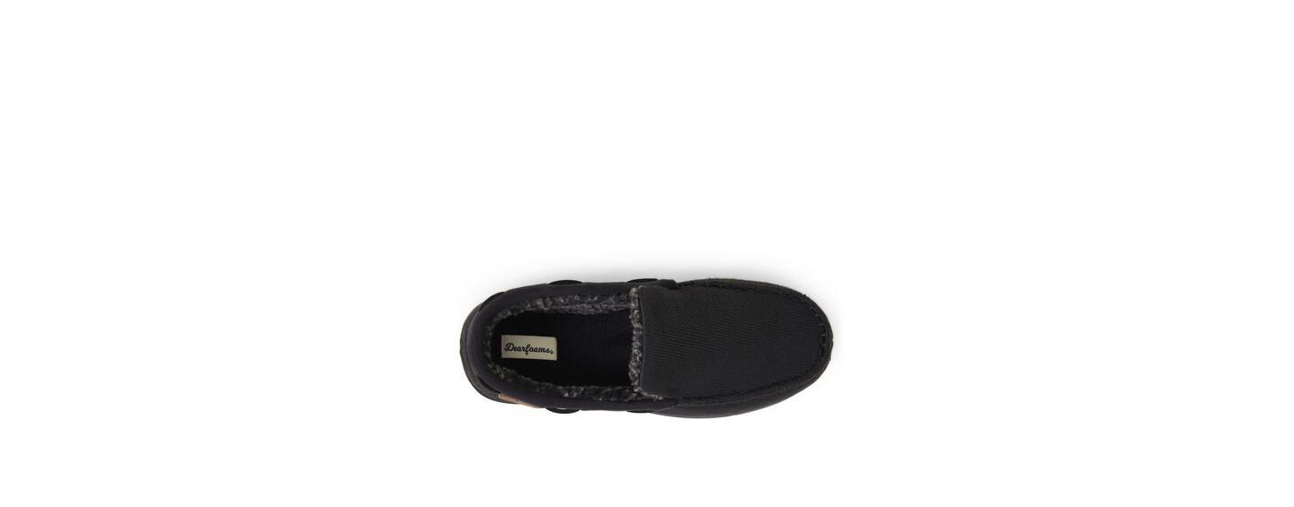 Мужские тапочки Dearfoams Keaton Twill House Shoe Moccasin Slipper, цвет: Чёрный — фото 2
