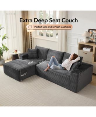 Cloud Sectional Couch with L-Shape Chaise- Modern Plush Corduroy Sofa for Living Room