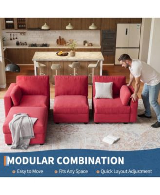 Modular Sectional Sofa L-Shaped Couch with Movable Ottoman- Convertible Chenille Sofa