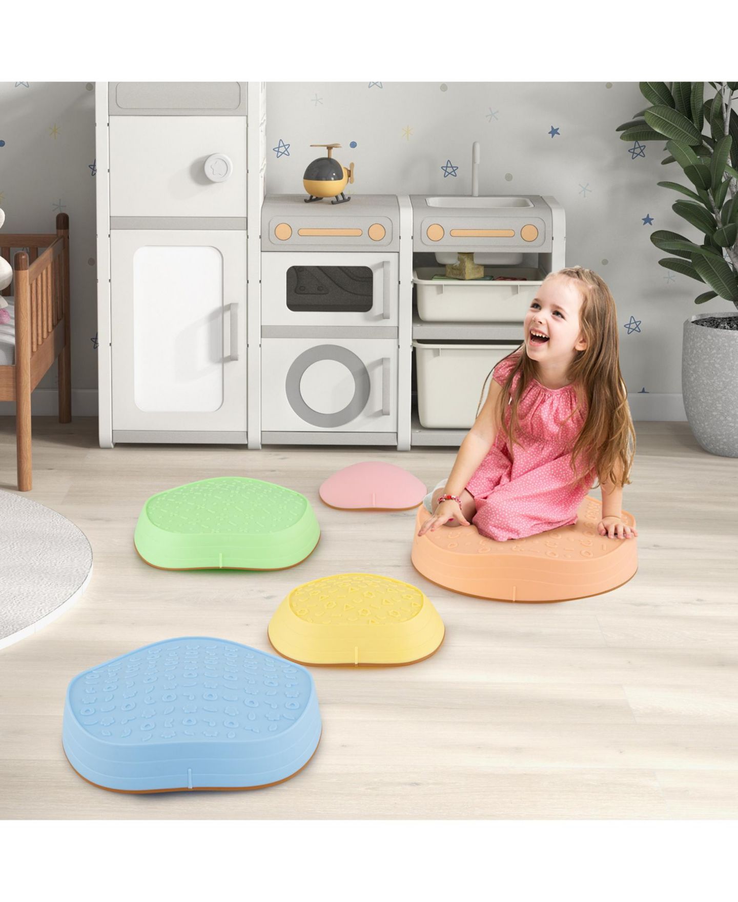 Детские игрушки Slickblue Kids' Non-Slip Indoor/Outdoor Balance Stepping Stones, 5-Piece Set, Ages 3+, цвет: Macaron — фото 2