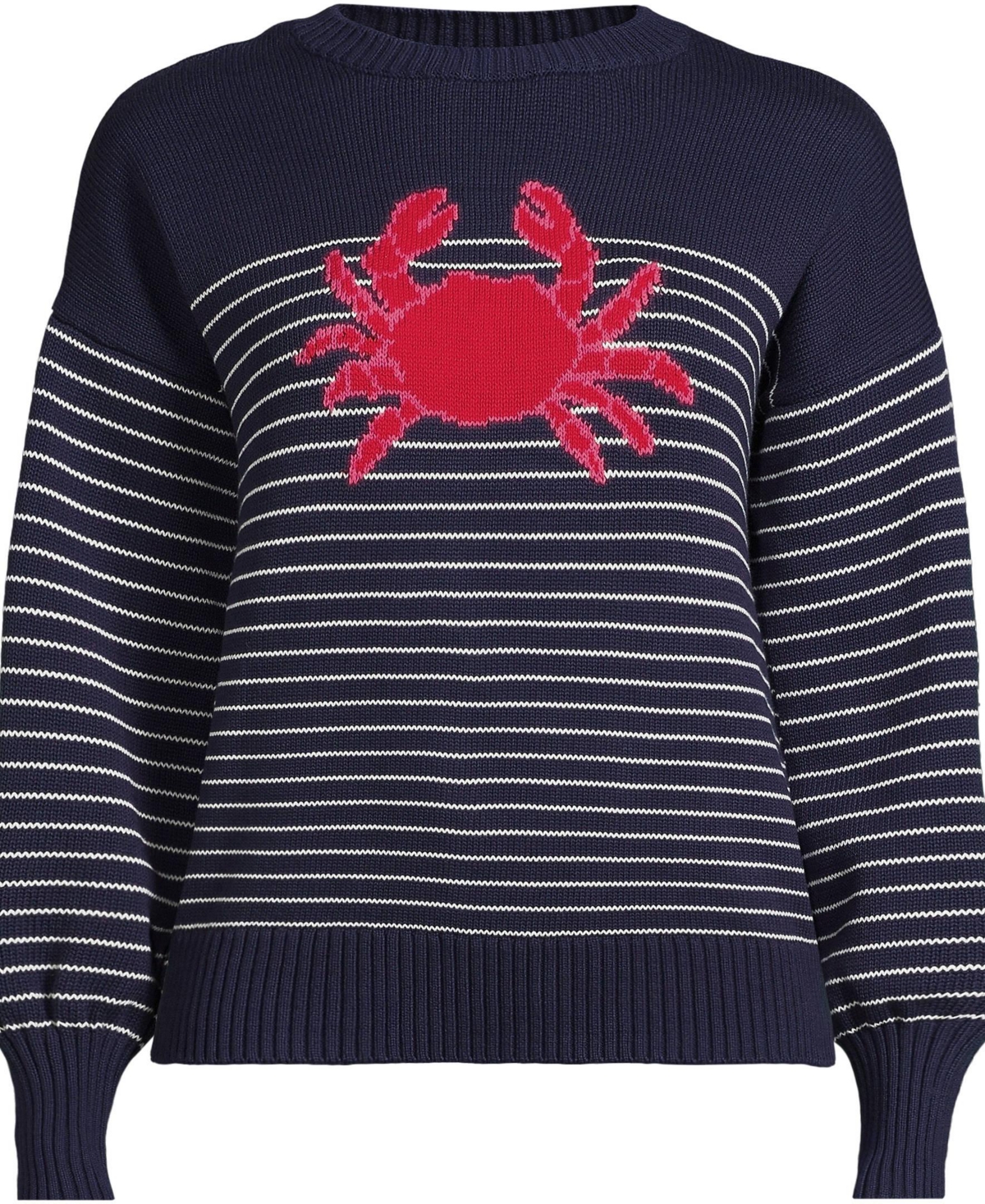 Lands' End Women's Cotton Drifter Novelty Jacquard Crew Neck Sweater