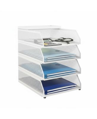 4-tier Stackable Metal Mesh Desk Organizer Trays File Document Storage Rack