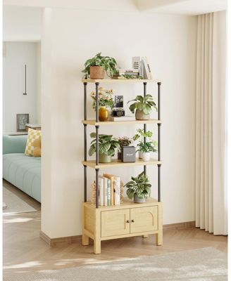 4 Tier Wood Bookshelf with Door and Storage Cabinet