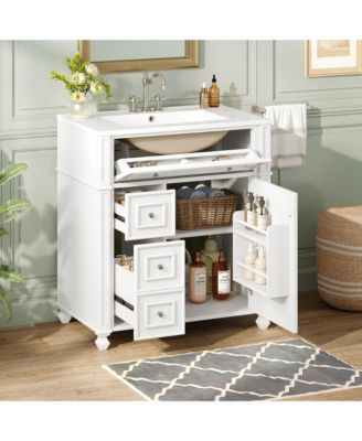 Bathroom Vanity Cabinet with Ceramic Sink Basin, 30 Inch, Storage Cabinet with Soft Close Doors and Door Organizer