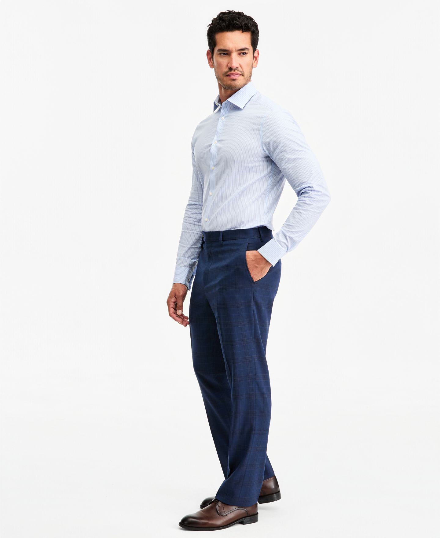 Мужские брюки Tayion Collection Classic-Fit Blue & Red Plaid Suit Separate, цвет: Синий красный — фото 2