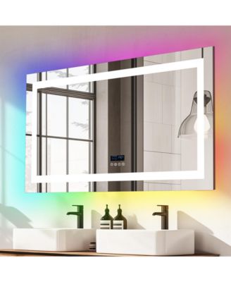 LUVOD 48”x24” Rectangle Smart LED Bathroom Mirror Smart LED Bathroom Mirror Digital Display Anti Fog Memory Function