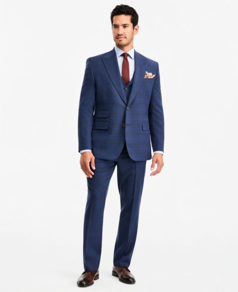 Мужские комплекты Tayion Collection Classic-Fit Blue & Red Plaid Suit Separates, цвет: Синий красный