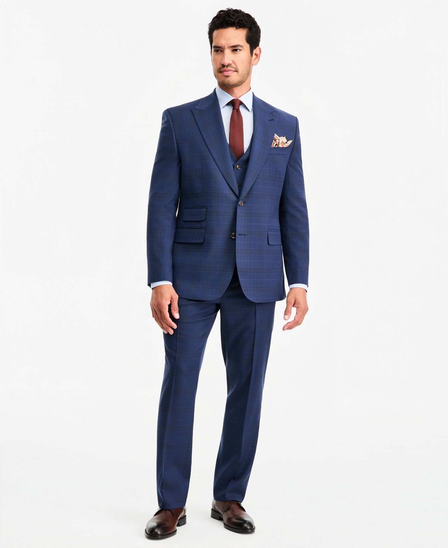 Men's Classic-Fit Blue & Red Plaid Suit Separate Pants