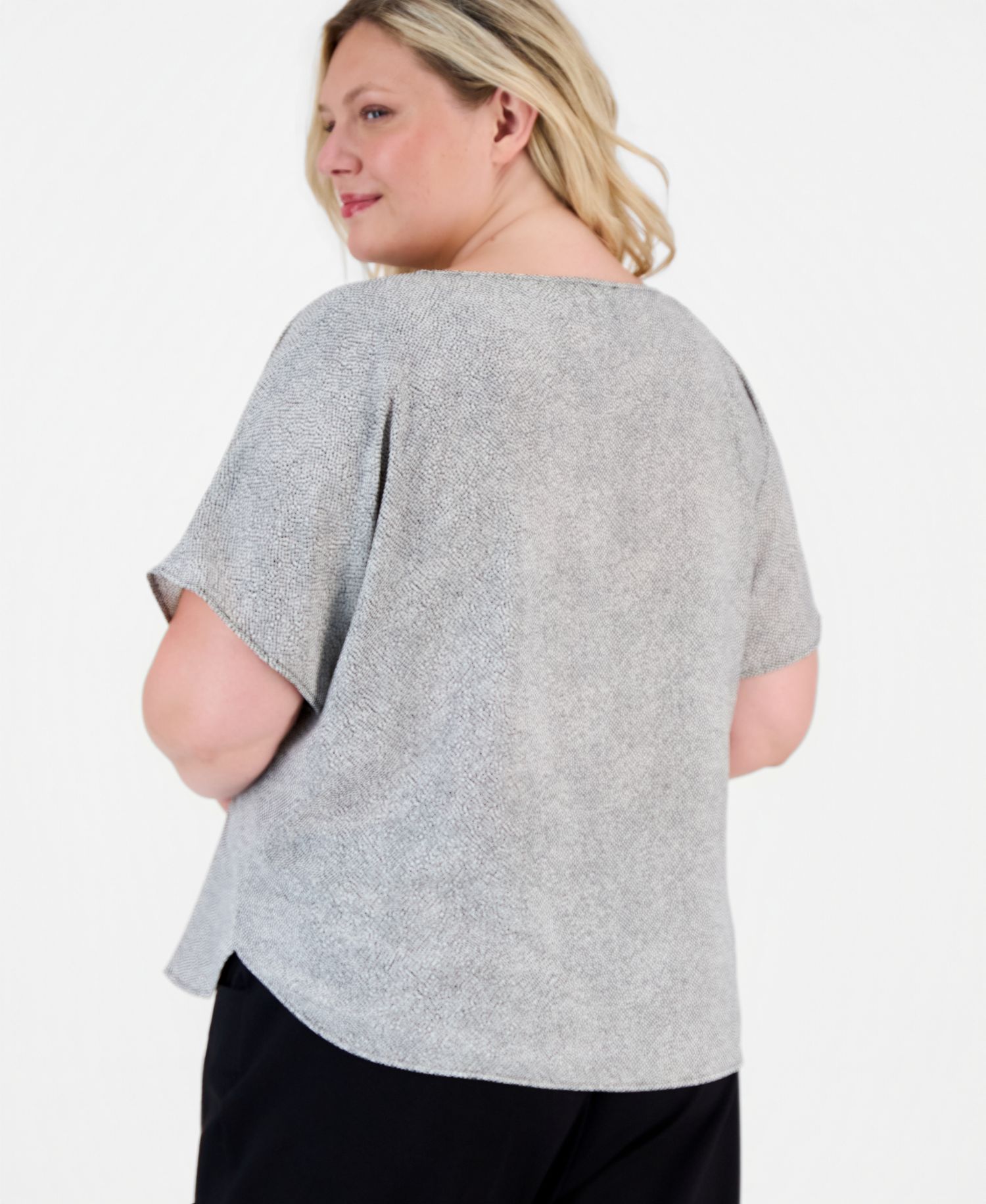Plus Size Printed Bateau-Neck Short-Sleeve Blouse