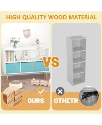 Kids Bookcase and Bookshelf, Toy Storage Cabinet Organizer with 3 Collapsible Fabric Drawers for Playroom, Living Room