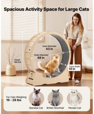 48" Wooden Cat Exercise Wheel with Carpeted Runway and Locking Mechanism